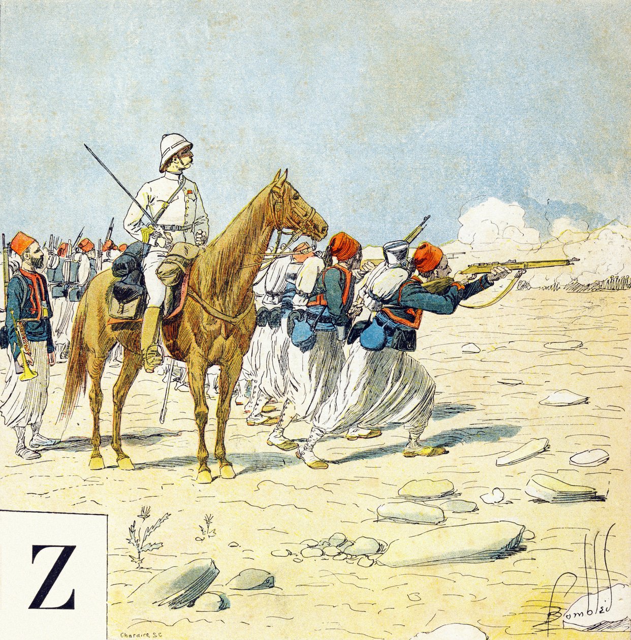 Lettre Z : Zouaves, "Je serai soldat" - Alphabet militaire - Louis Charles Bombled