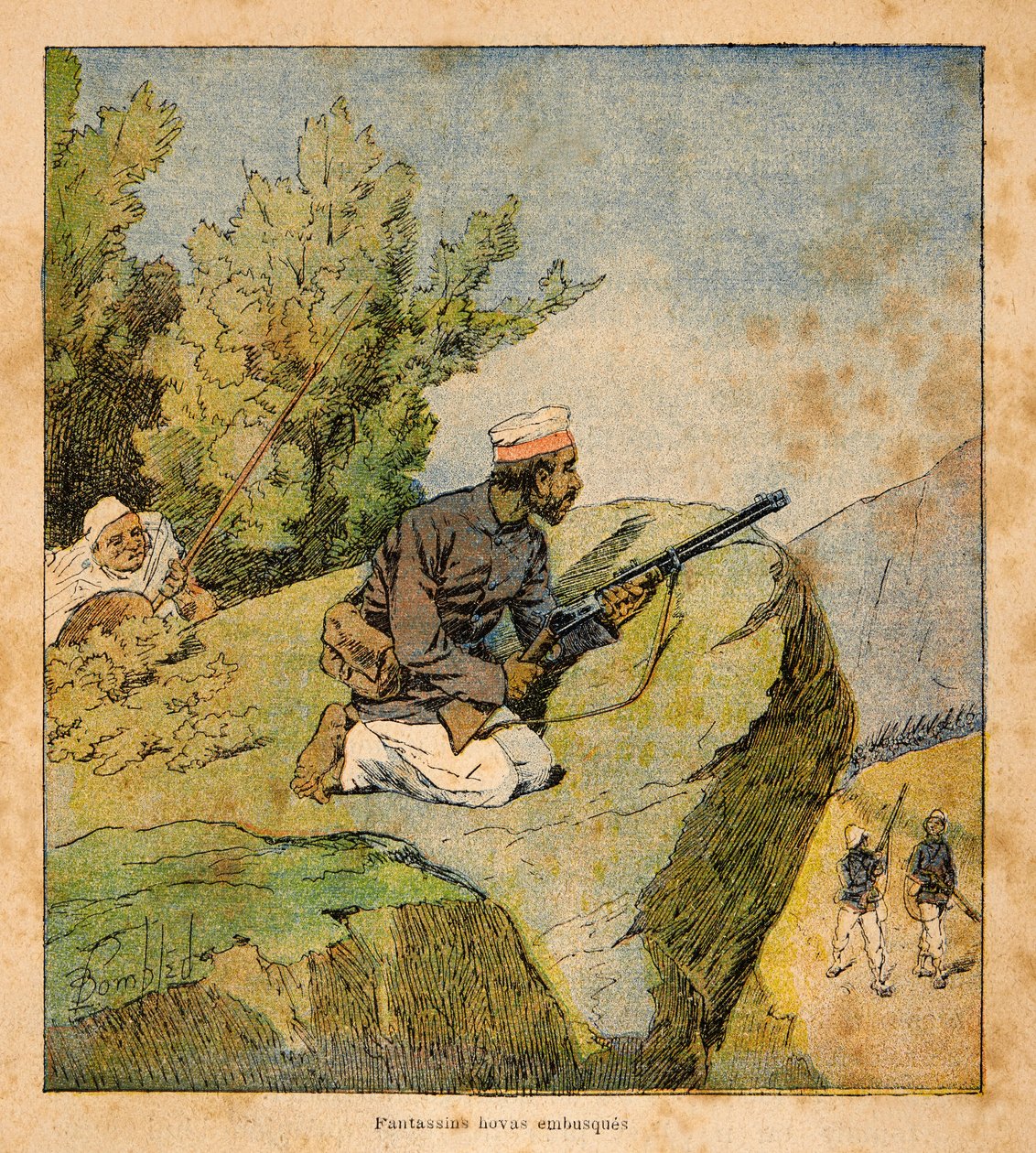 La guerre à Madagascar - Histoire anecdotique des expéditions françaises de 1885-1895 par Henri Galli dit Galllichet, illustrée par Louis Bombled : Embuscades Hovas - Louis Charles Bombled