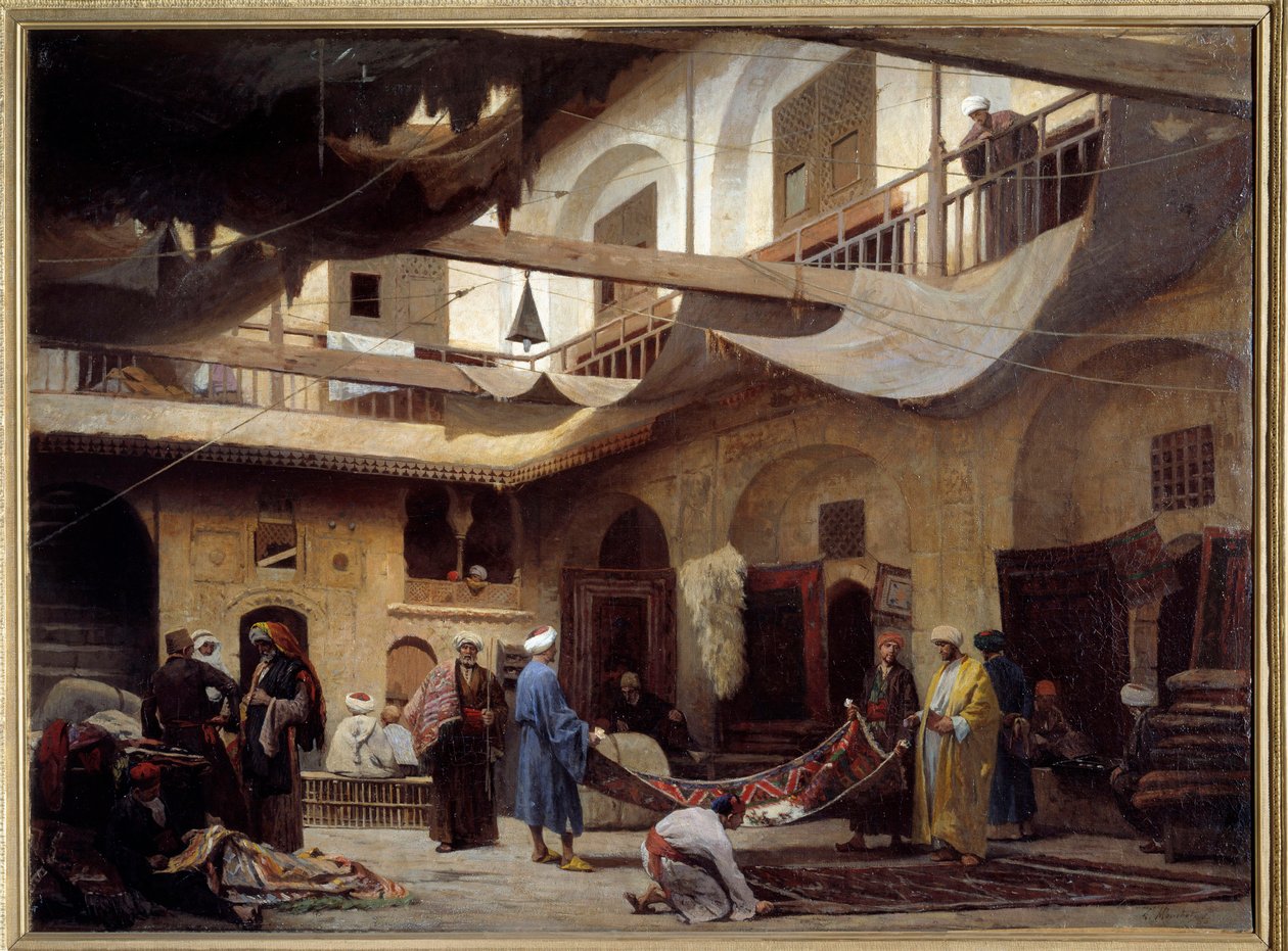 Le bazar de tapis dans le Khan-Khabil au Caire en 1866 - Louis Claude Mouchot