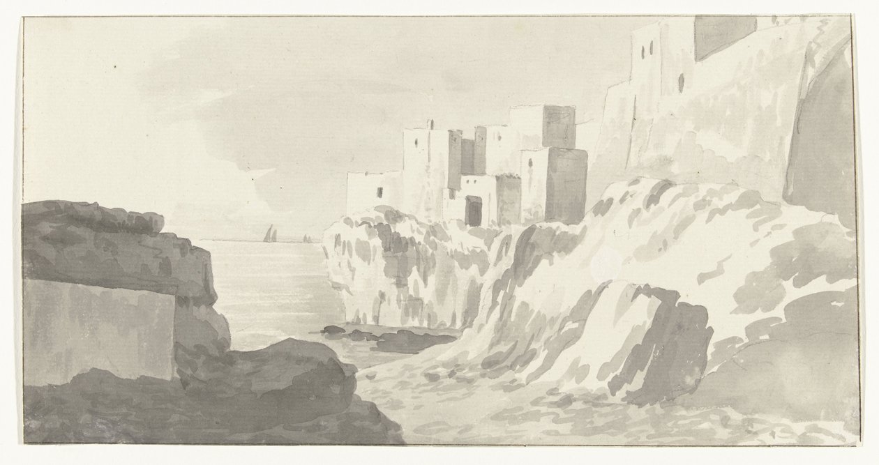 Vue de la ville Polignano (Voyage en Italie, en Sicile et à Malte - 1778) - Louis Ducros