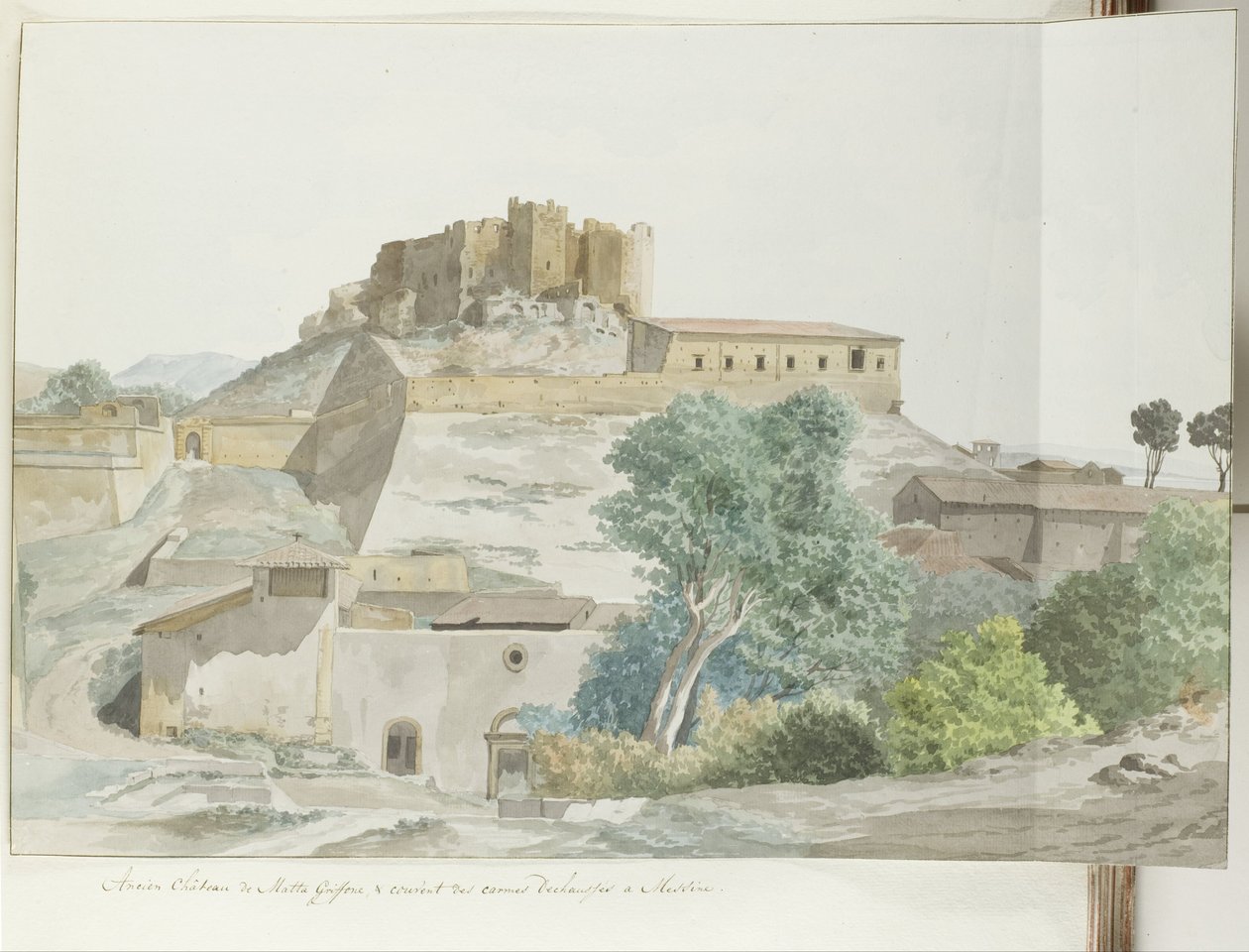 Ancien Château de Matta Griffone et couvent des carmes déchaussés à Messine (Voyage en Italie, en Sicile et à Malte - 1778) - Louis Ducros