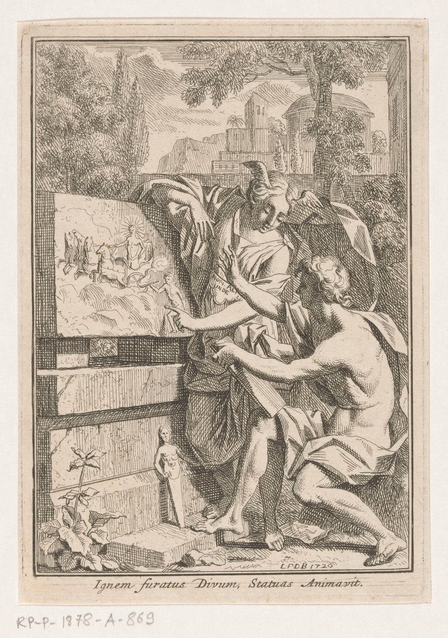 Femme avec tête ailée montrant un bas-relief à un jeune homme - Louis Fabritius Dubourg