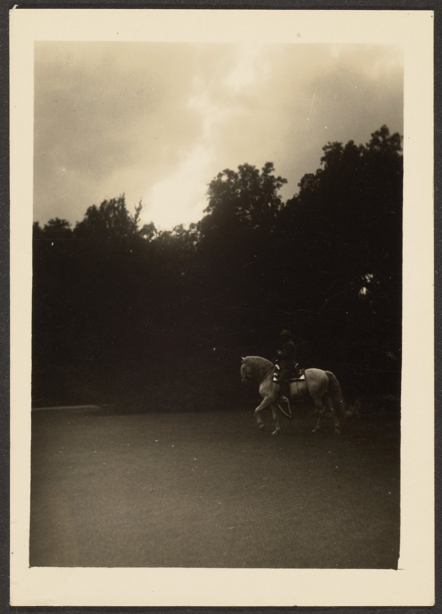 [Homme à cheval avec arbres sombres et ciel clair] - Louis Fleckenstein
