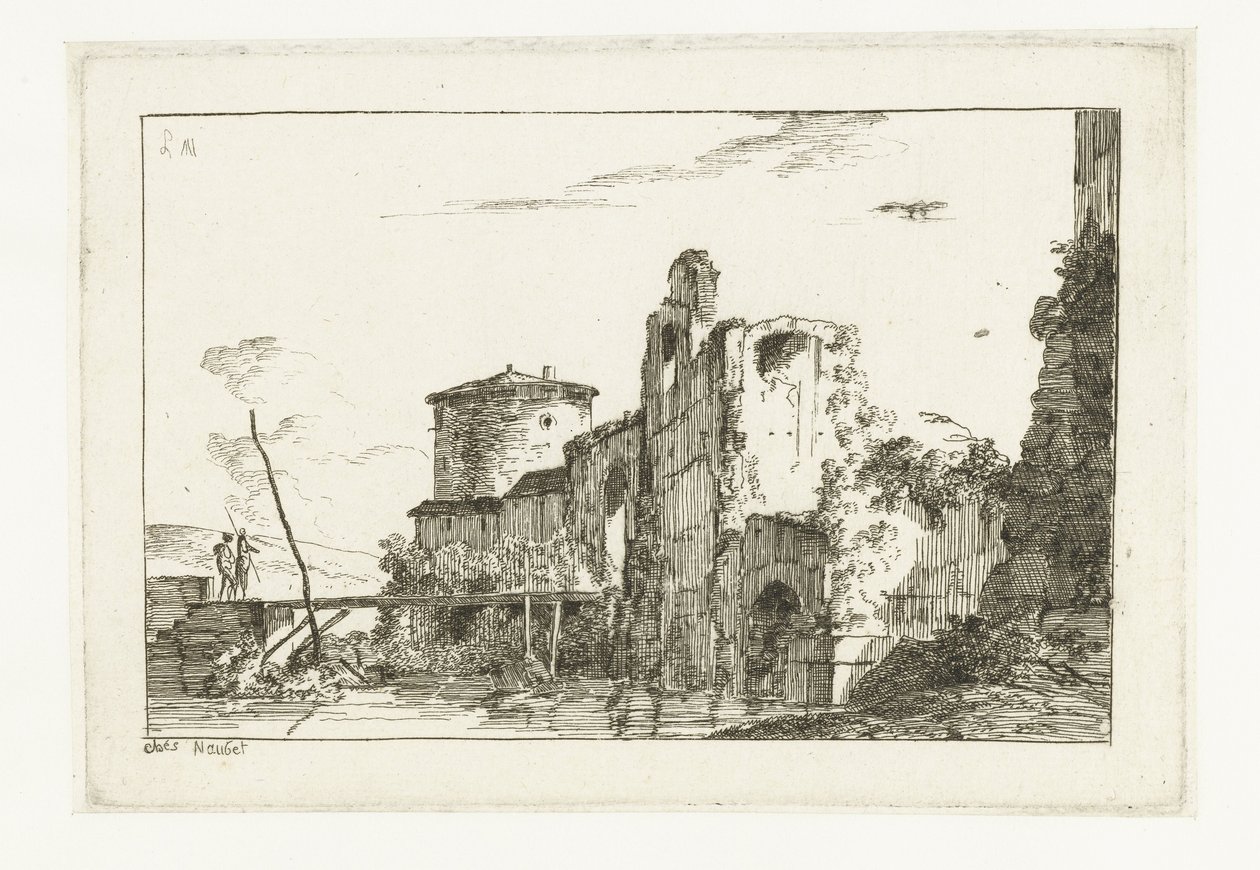 Fort et un pont sur la rivière - Louis Gabriel Moreau