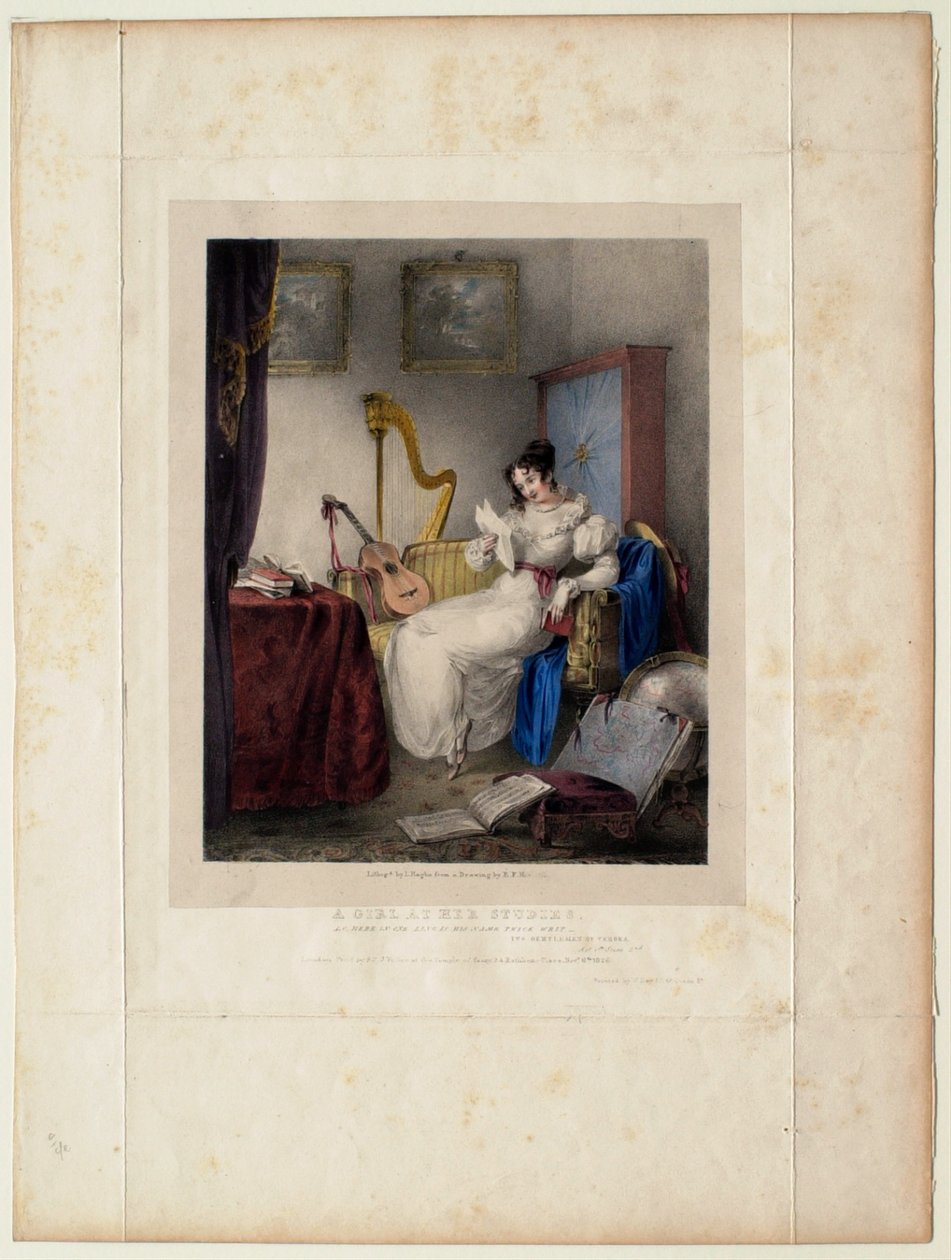 Une jeune fille étudiant - Louis Haghe