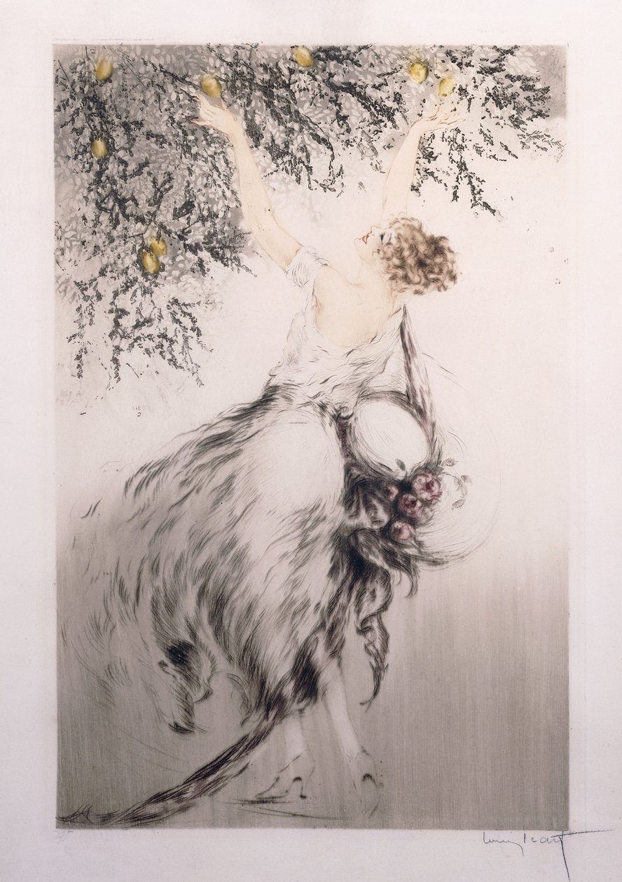 Fille cueillant des citrons - Louis Icart