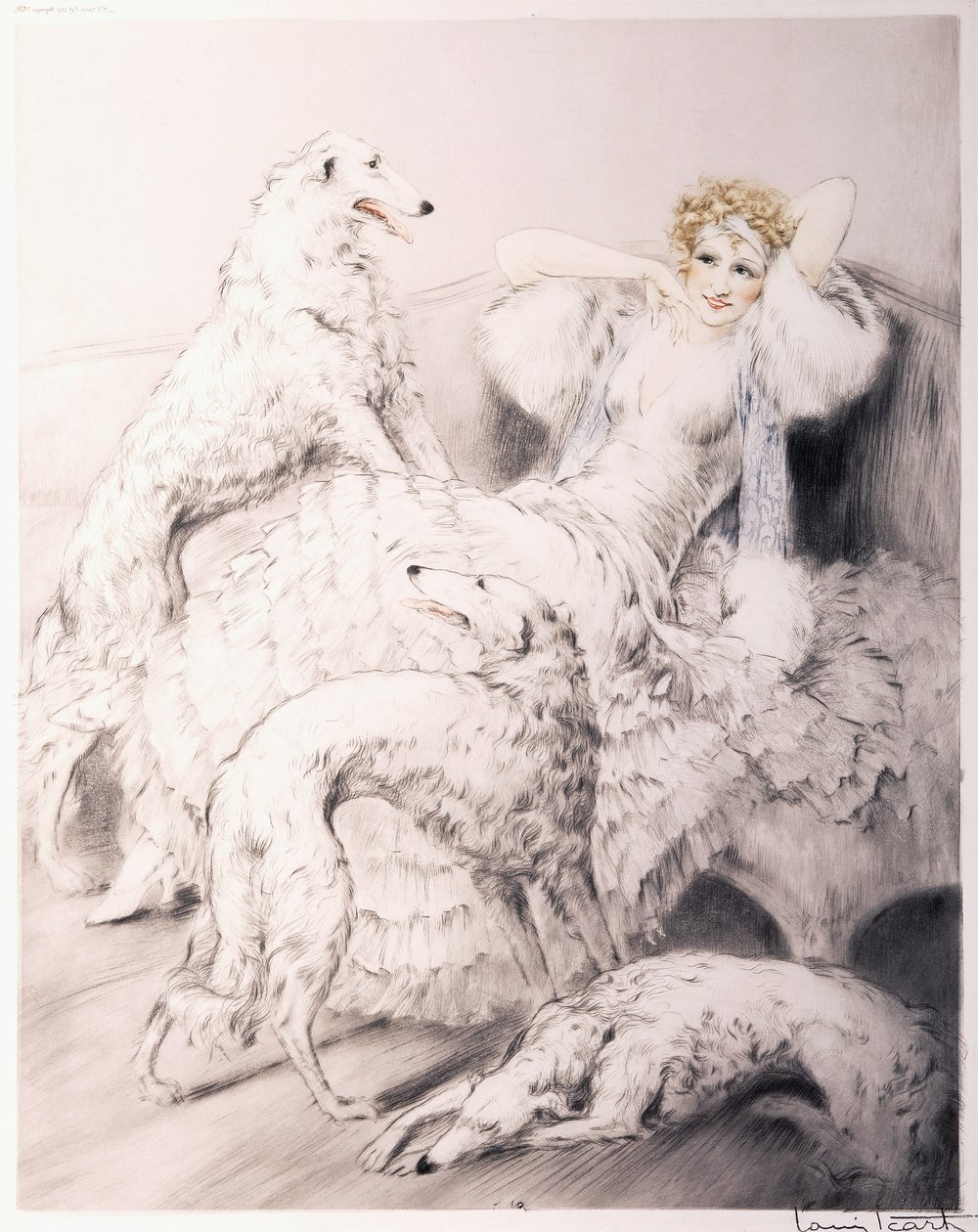 Fille avec un Borzoi - Louis Icart