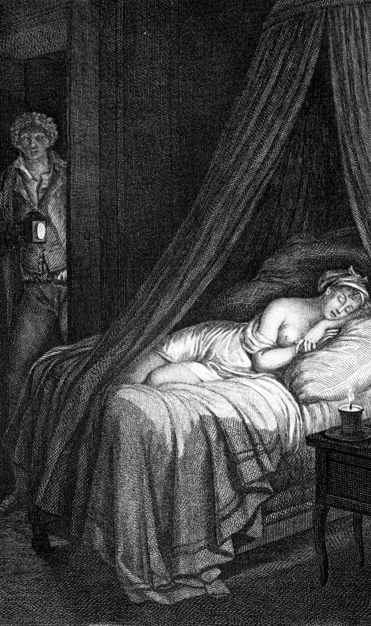 Les Liaisons dangereuses de Choderlos de Laclos (lettre 96). Valmont et Cécile de Volanges. Illustration gravée par Masquelier d