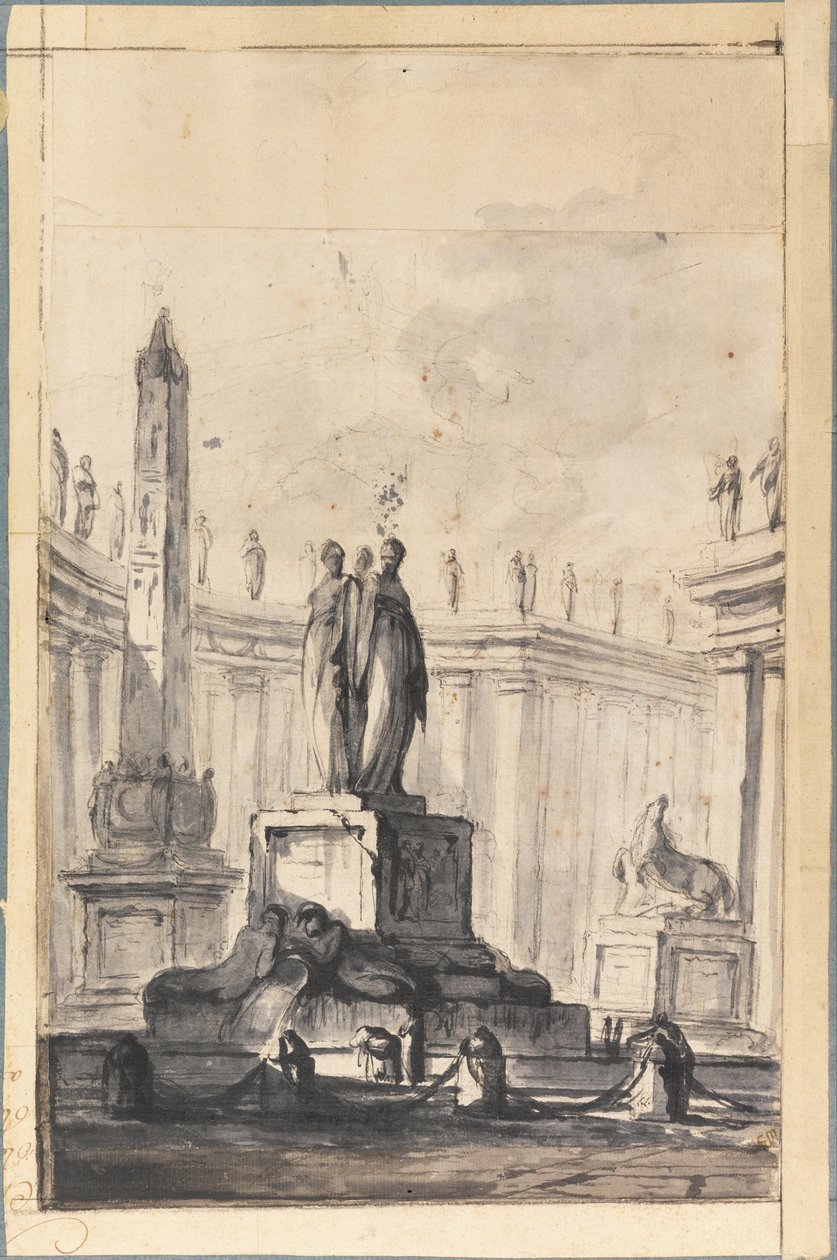 Fantaisie architecturale avec fontaine et obélisque - Louis-Joseph Le Lorrain