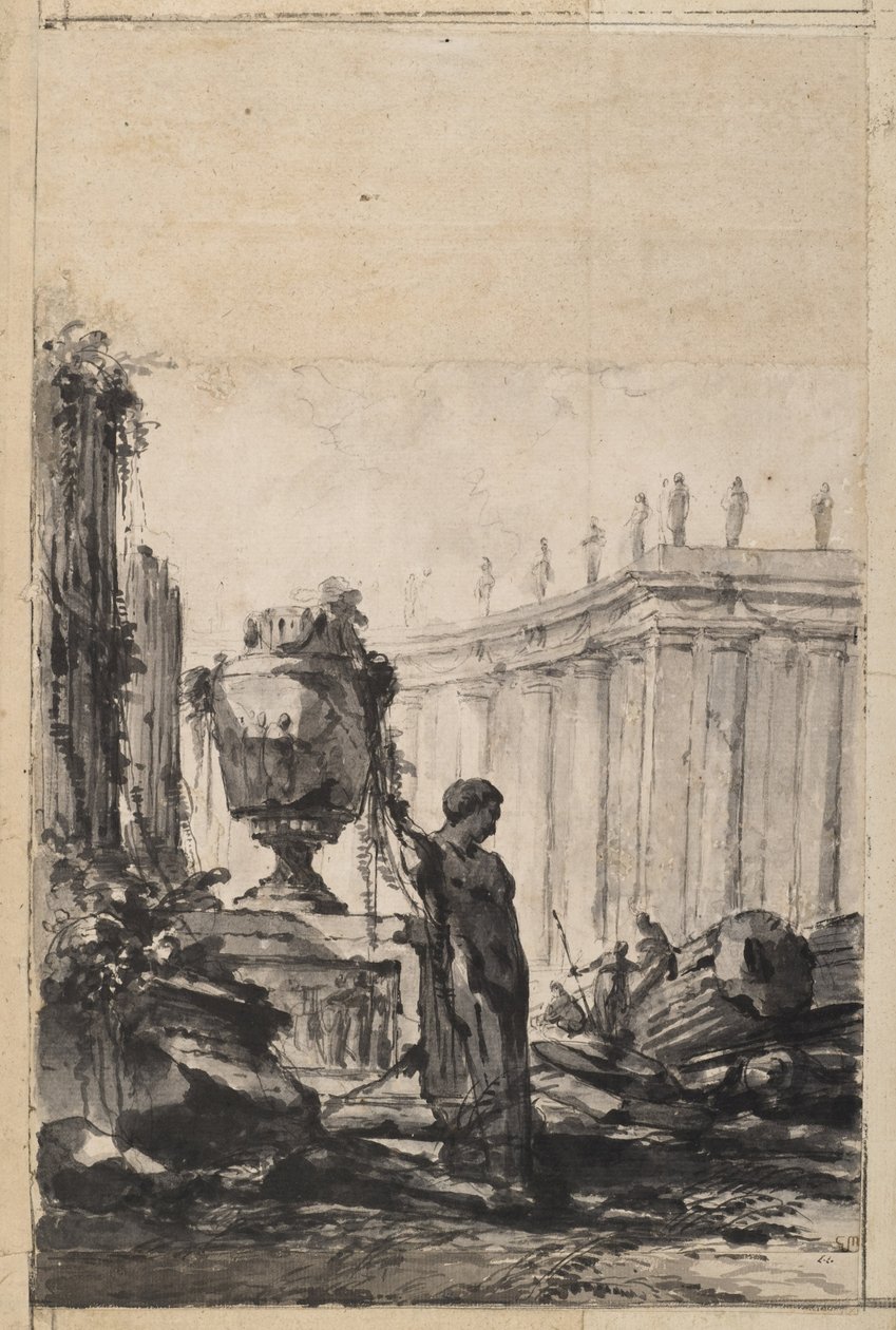 Fantaisie architecturale avec vase, Herm et colonnade - Louis Joseph Le Lorrain