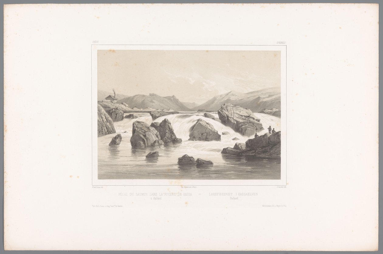 Pêcheurs de saumon à la rivière Kassa à Halland (séries Vues de Scandinavie, Vues du Nord. Suède) - Louis Julien Jacottet