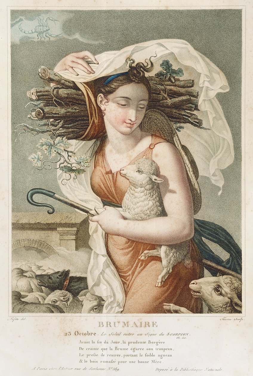 Brumaire (octobre-novembre), deuxième mois du calendrier républicain, gravé par Tresca, français, vers 1794 - Louis Lafitte