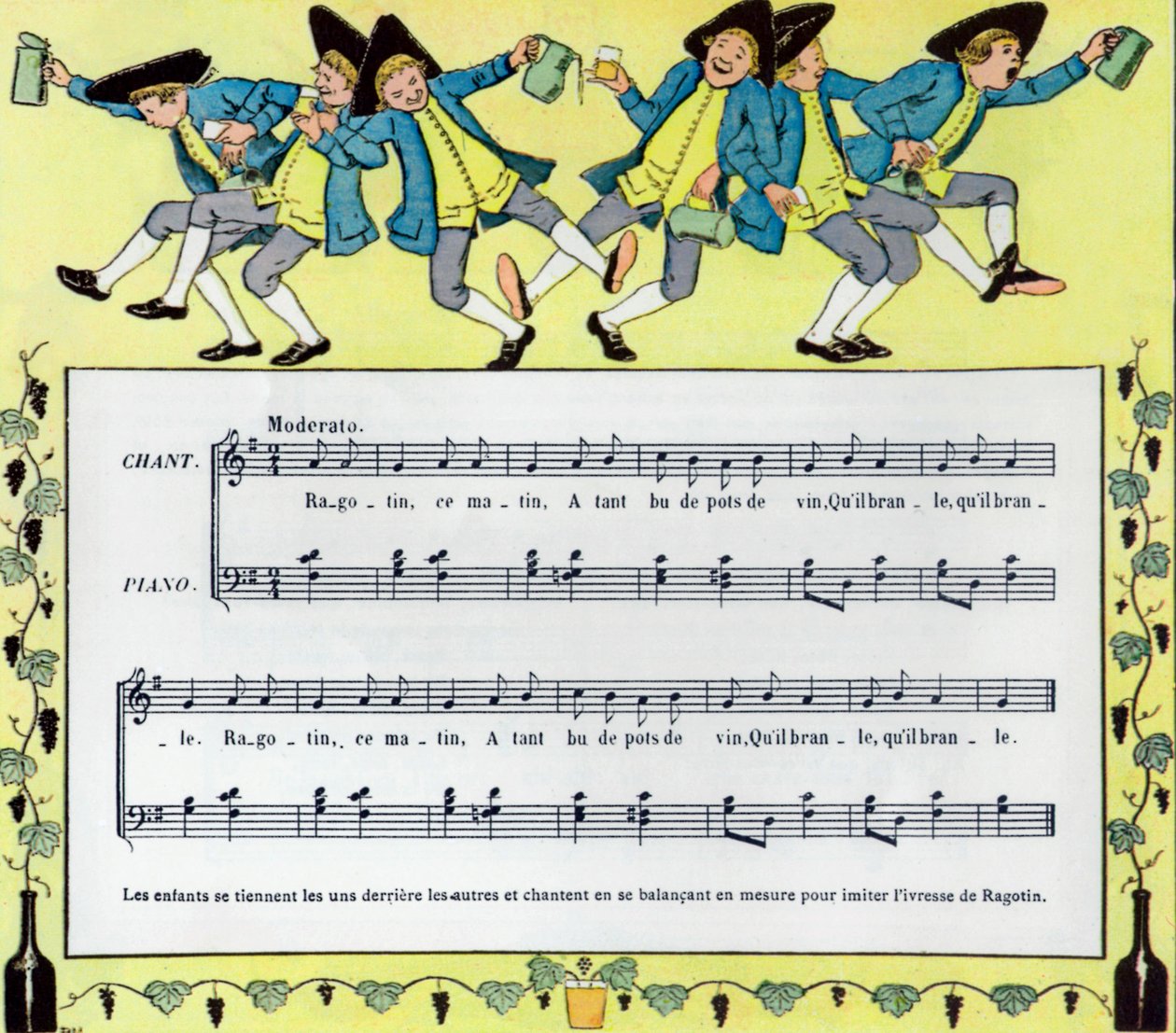 Partition et illustration par Louis Maurice Boutet de Monvel de la chanson pour enfants Ragotin - Louis Maurice Boutet de Monvel