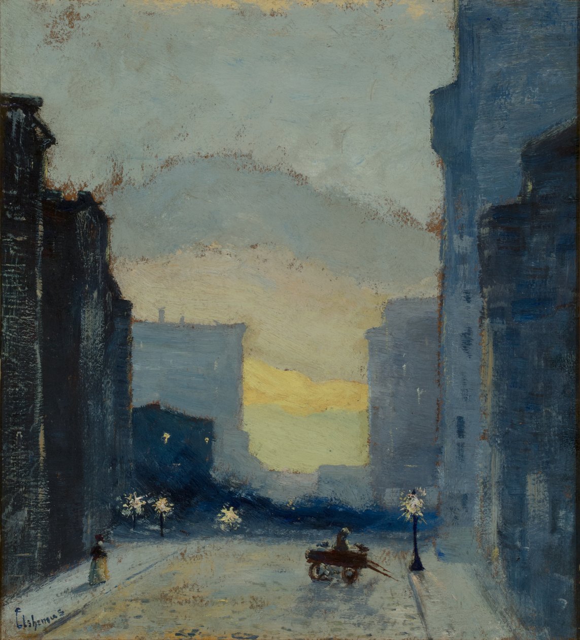 East Side, New York, c.1908 (huile sur papier montée sur papier monté sur panneau de fibres) - Louis Michel Eilshemius