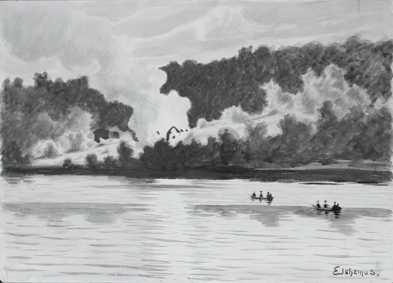 Incendie vu de East Lyme, Connecticut, 1900 - Louis Michel Eilshemius
