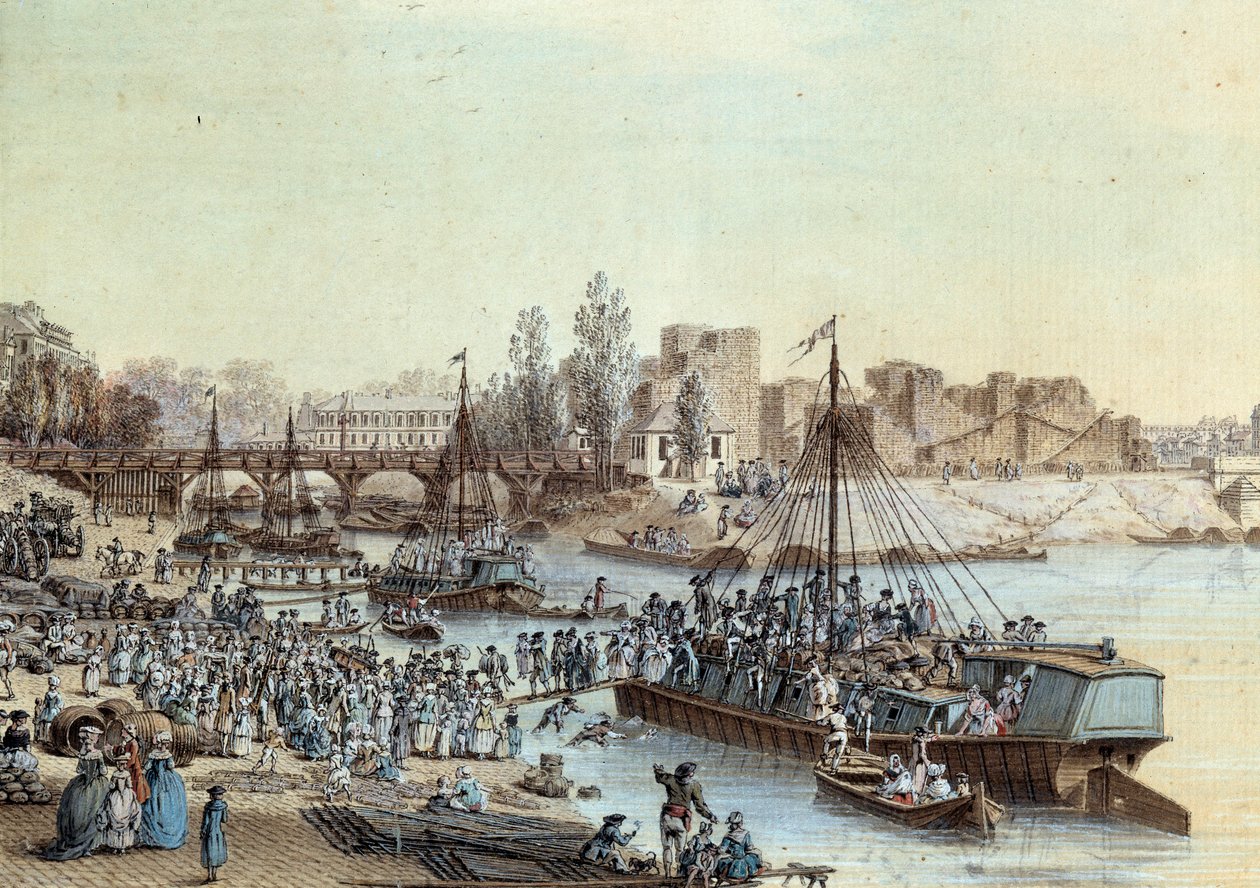 Embarquement de passagers arrivant au quai - Louis Nicolas de Lespinasse