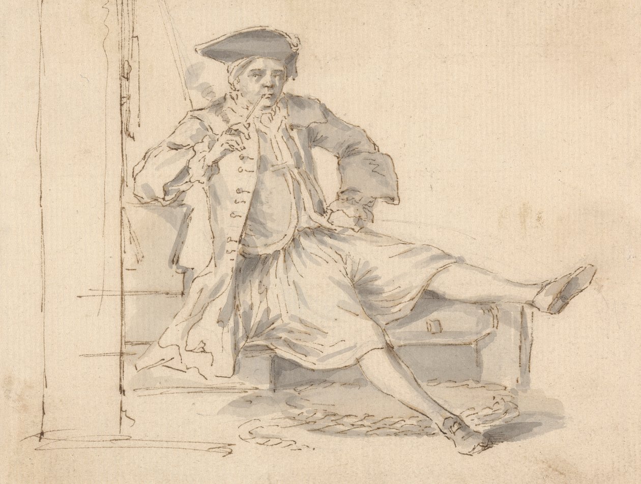 Officier de marine assis fumant - Louis Philippe Boitard