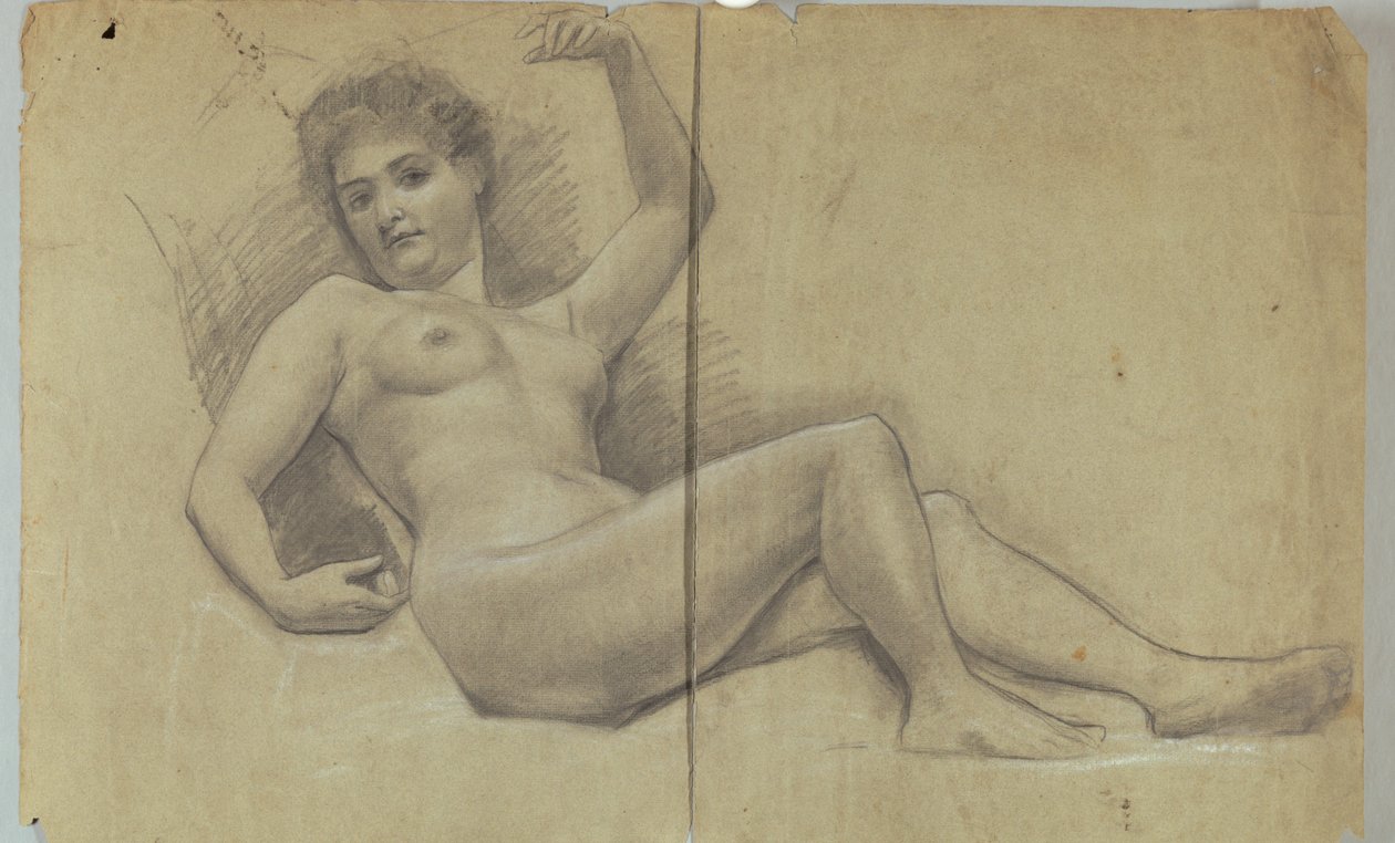 Étude de figure nue allongée - Louis Schaettle