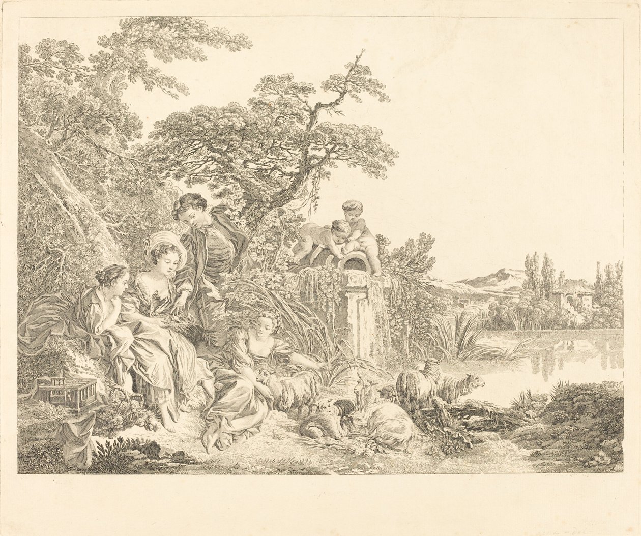 Les présents du berger - Louis Simon Lempereur after François Boucher