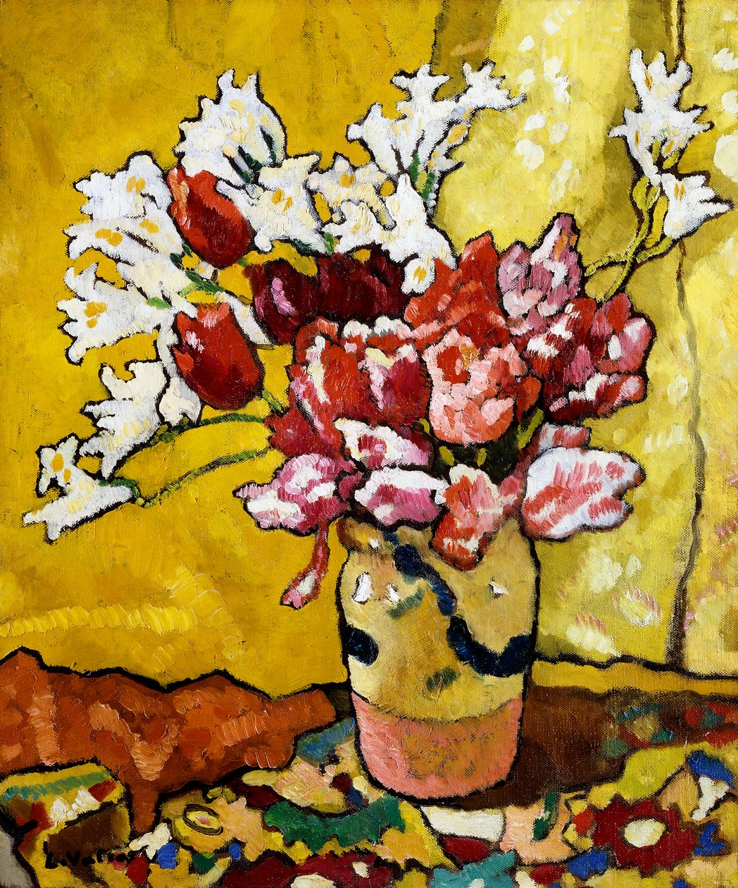 Vase, tulipes et fleurs blanches - Louis Valtat
