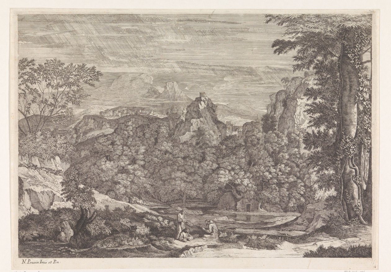 Landschap met drie monniken - Louis de Châtillon