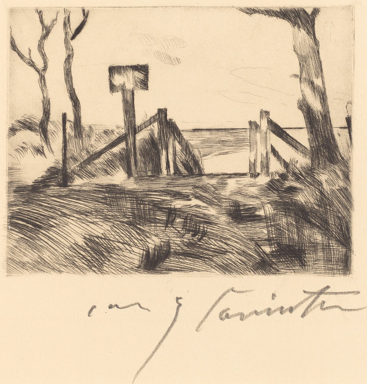 Pont avec panneau - Lovis Corinth