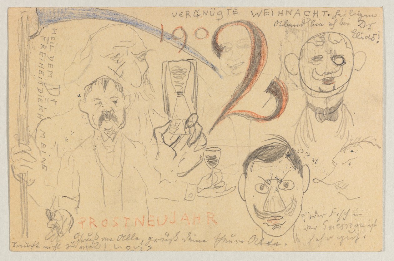 Lovis Corinth à Carl Strathmann : Carte postale, cachet de la poste 24 décembre 1901 - Lovis Corinth
