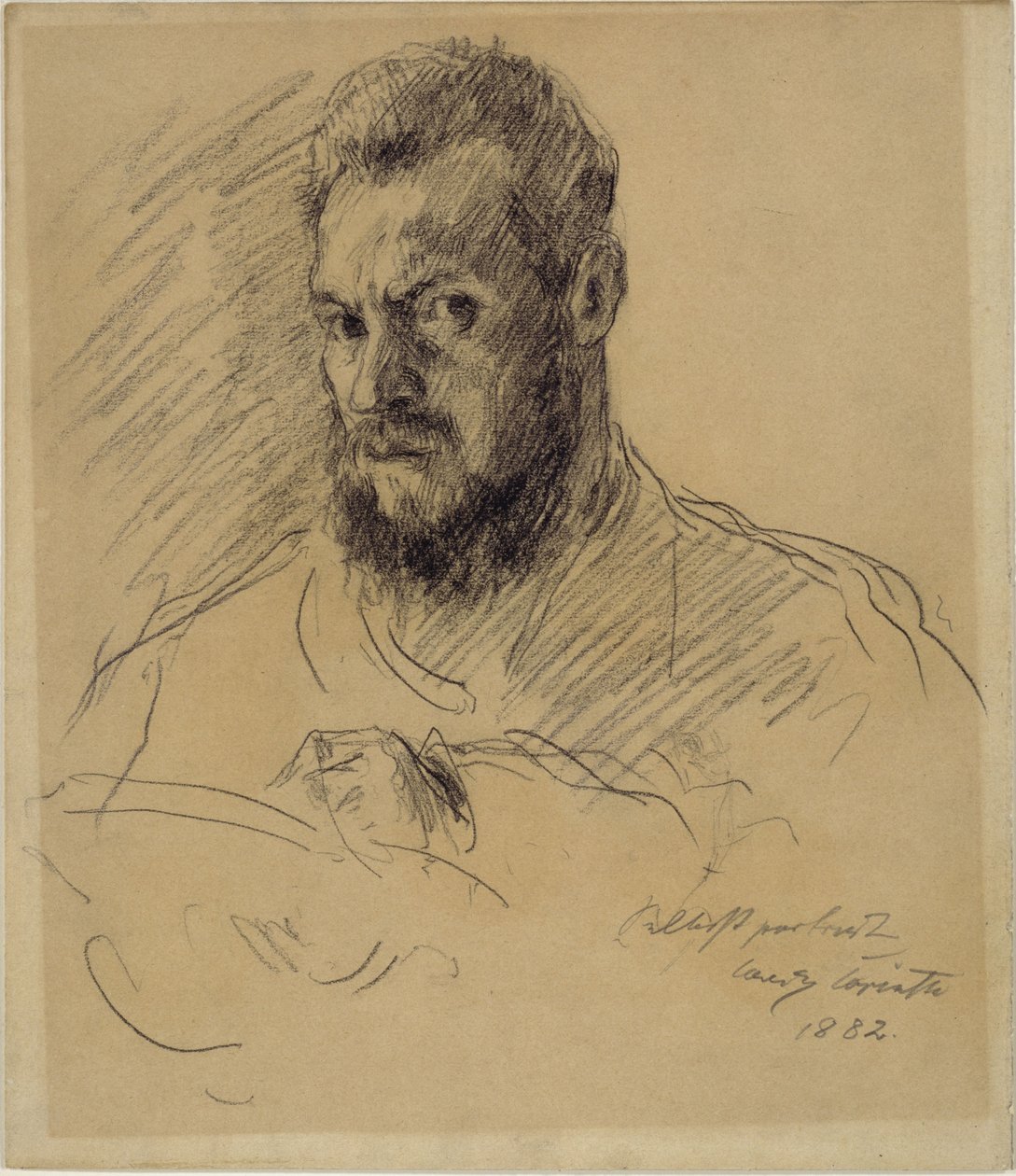 Autoportrait avec une barbe fournie, en train de dessiner - Lovis Corinth