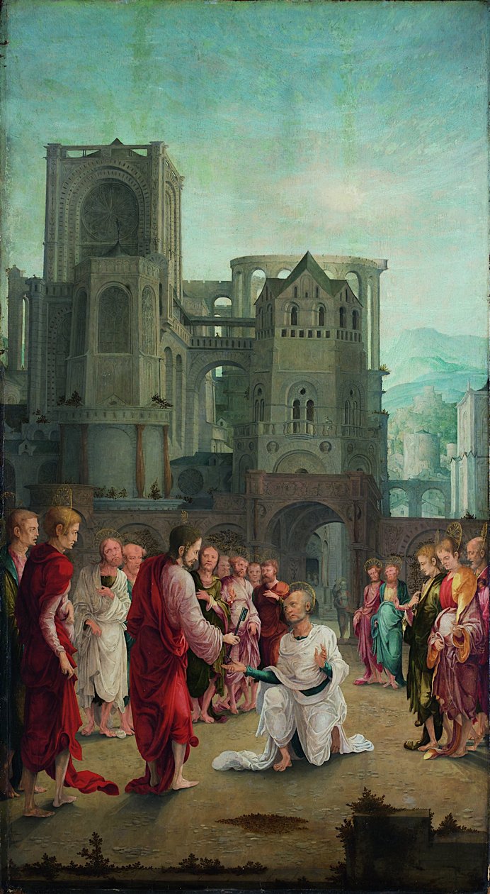 Le Christ remet les clés à Saint Pierre - Lower Rhenish pupil of Wolf Huber