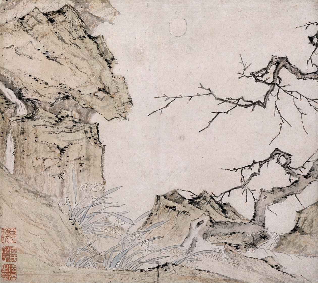 Narcisse, prunier dans un paysage - Lu Zhi