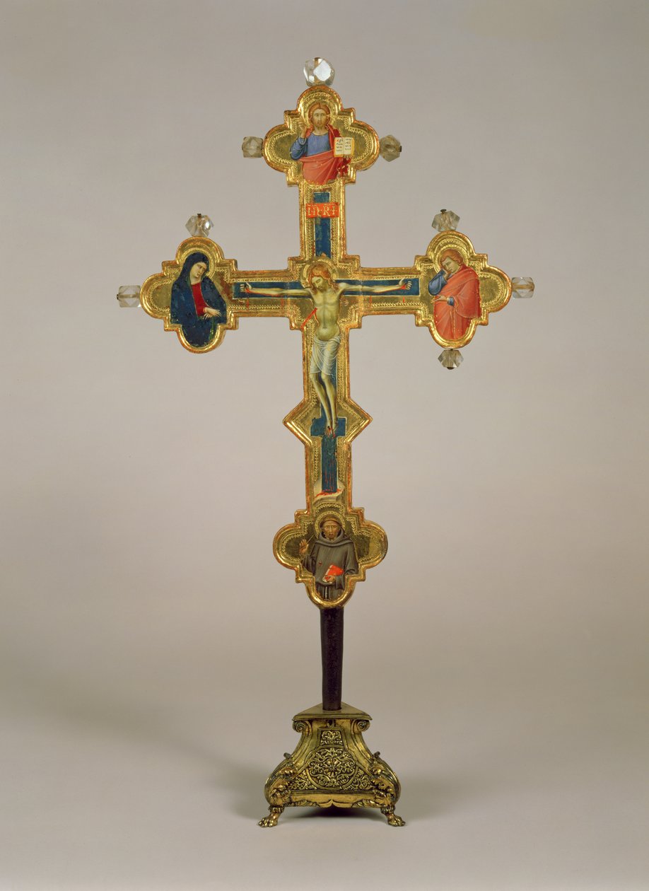 Croix portable, décorée de scènes du Christ crucifié avec la Vierge, Saint Jean l