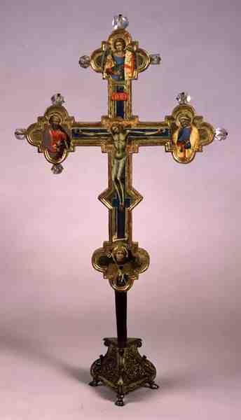 Croix portable, décorée du Christ crucifié et des saints (revers) - Luca di Tommè