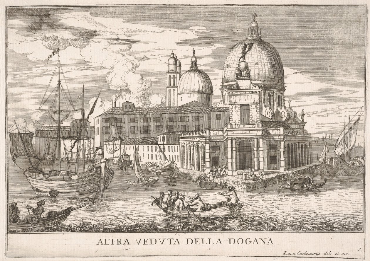 Planche 61 : Vue de la douane Dogana da Mar à la confluence du Grand Canal a..., 1703 - Luca Carlevarijs