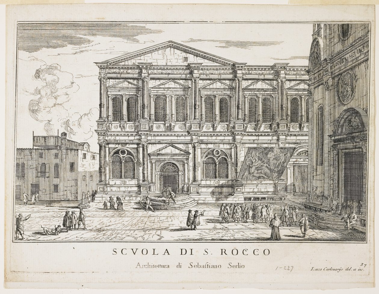 Vue de la Confrérie de Saint-Rocco, planche de The Buildings and Views of Venice, 1703, 1750-53 - Luca Carlevaris