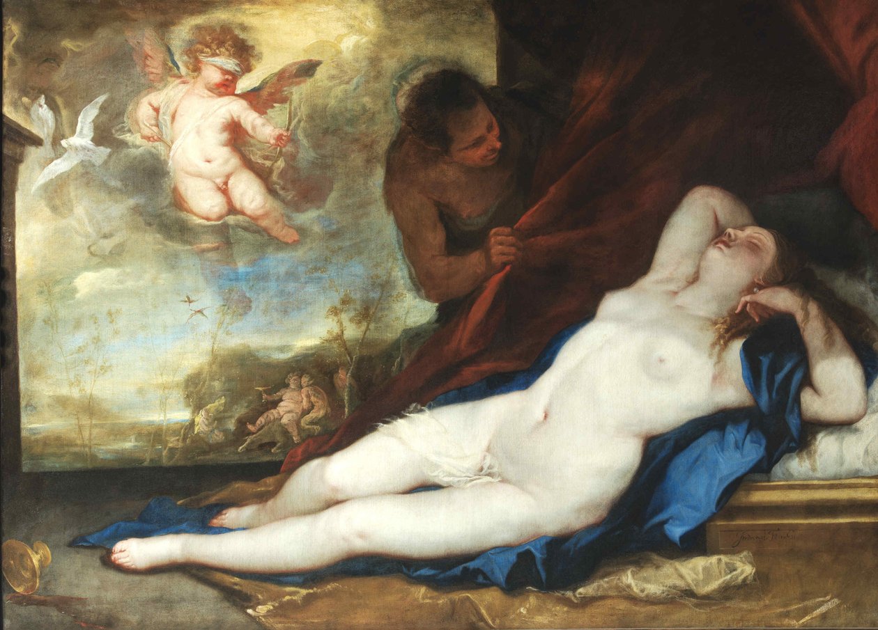 Vénus endormie, Amour et Satyre - Luca Giordano