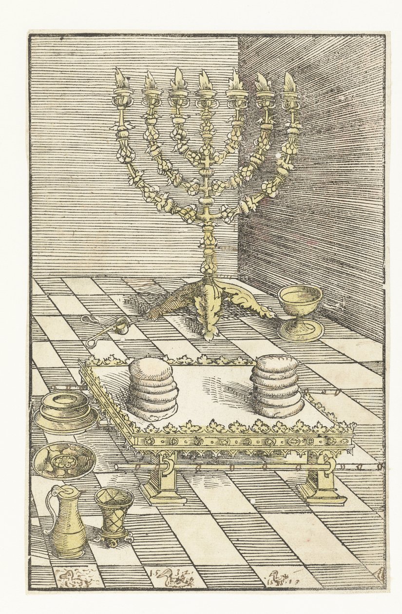 Chandelier à sept branches et table avec le pain de proposition - Lucas Cranach