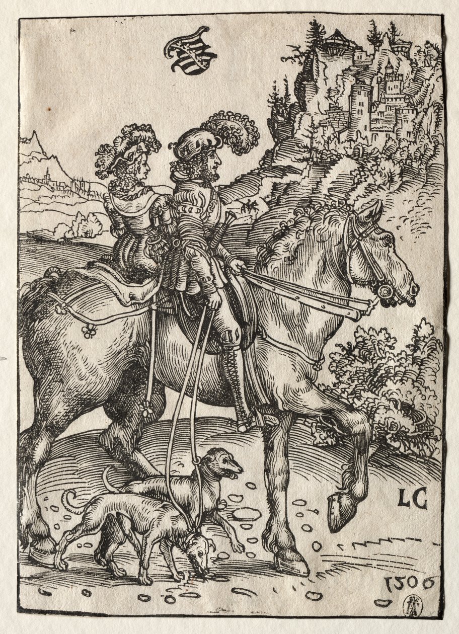 Un gentleman et une dame à cheval pour la chasse - Lucas Cranach