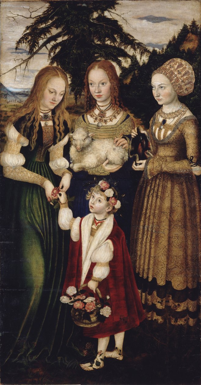 Retable avec le martyre de Sainte Catherine, aile gauche : Les saintes Dorothée, Agnès et Cunégonde - Lucas Cranach the Elder