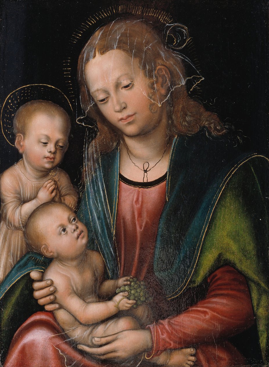 Danois :  Maria med barnet og den lille Johannes Vierge et Enfant adorés par l