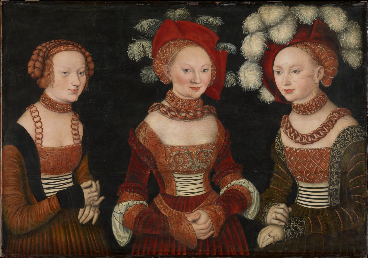 Allemand : Die Prinzessinnen Sibylla (1515-1592), Emilia (1516-1591) und Sidonia (1518-1575) von Sachsen Les princesses Sibylla (1515-1592), Emilia (1516-1591) et Sidonia (1518-1575) de Saxe - Lucas Cranach the Elder