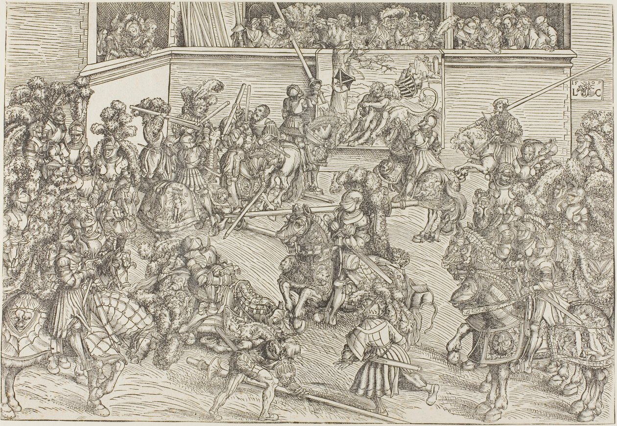 Le deuxième tournoi avec une tapisserie représentant Samson et le lion - Lucas Cranach the Elder