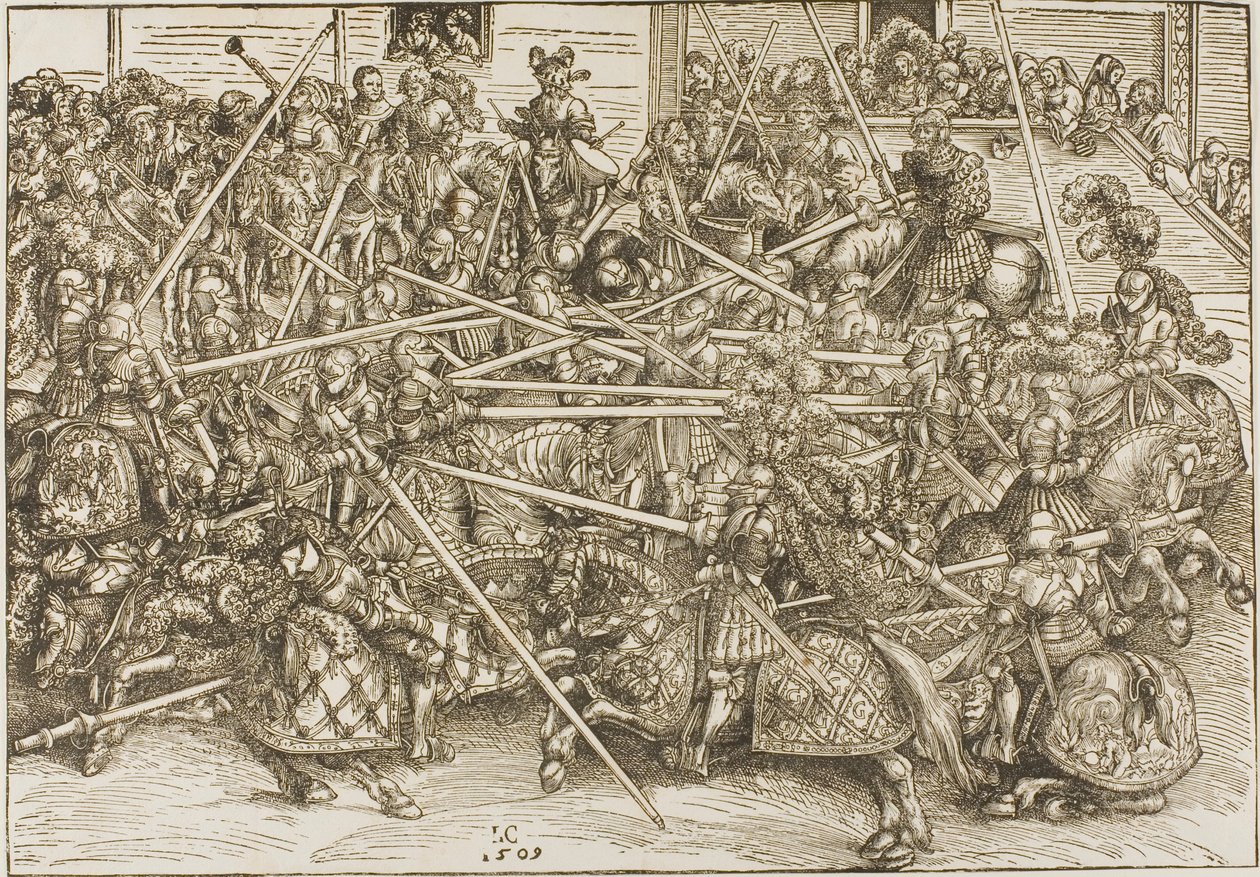 Le troisième tournoi, avec des chevaliers brisant des lances - Lucas Cranach the Elder