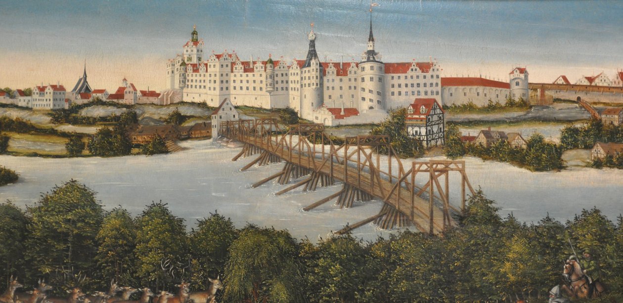 French : Chasse au cerf du prince électeur Johann Friedrich Stag Hunt of the Elector Johann Friedrich
 detail : Château Hartenfels à Torgau - Lucas Cranach the Younger