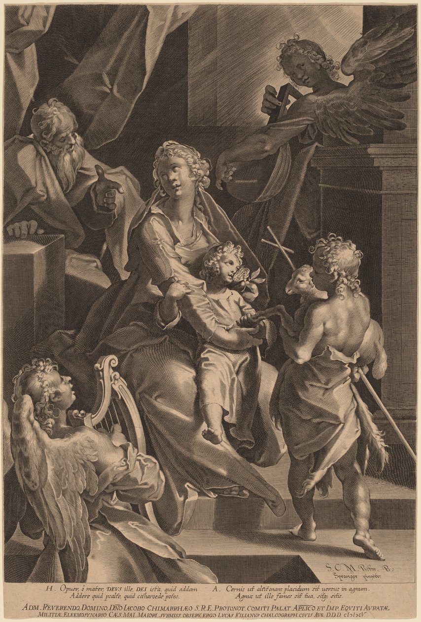 La Sainte Famille et deux anges - Lucas Kilian, after Bartholomaeus Spranger