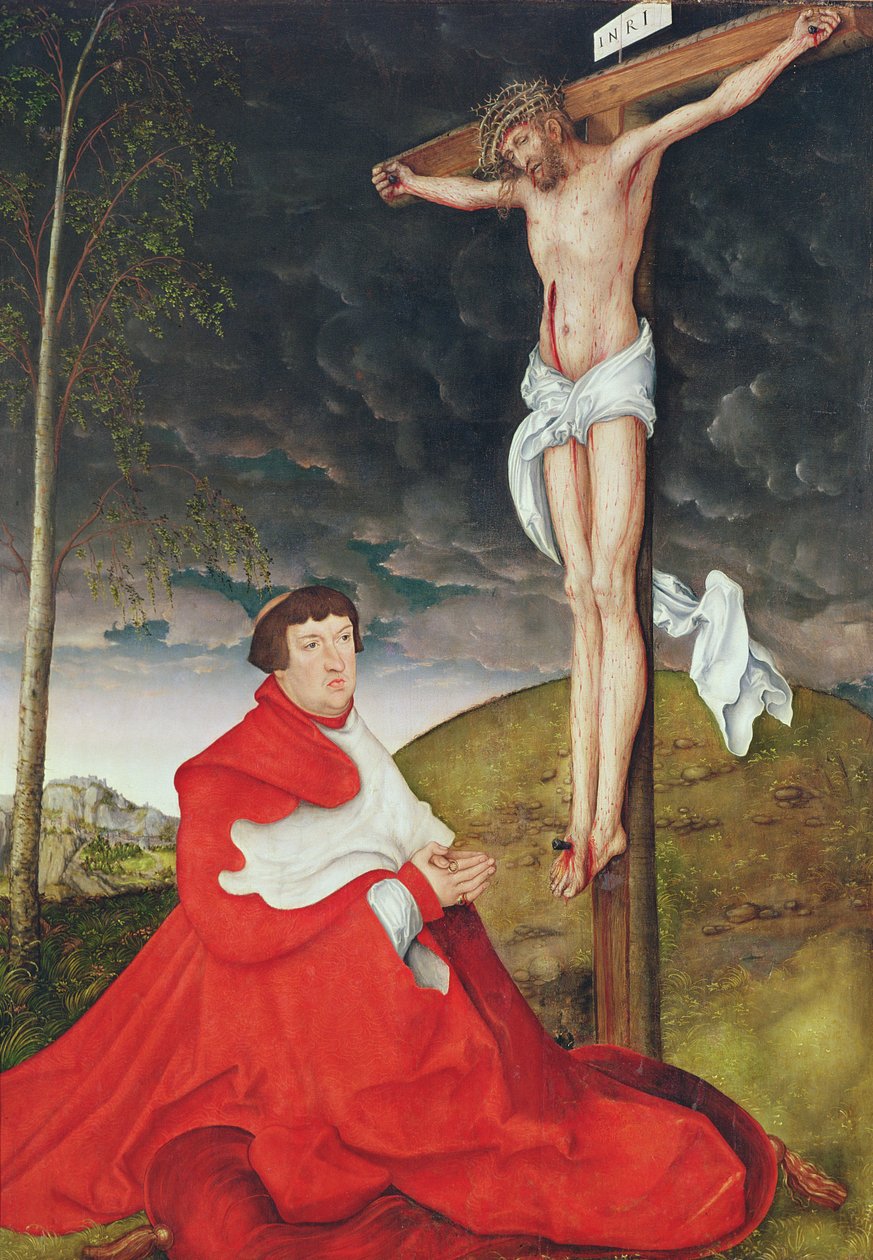 Albert, cardinal électeur de Mayence au pied de la croix - Lucas the Elder Cranach