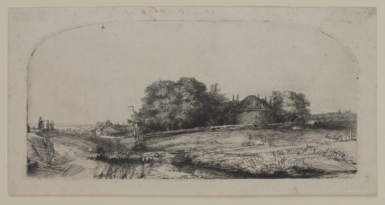 Paysage avec une grange à foin et un troupeau de moutons - Lucas the Elder Cranach