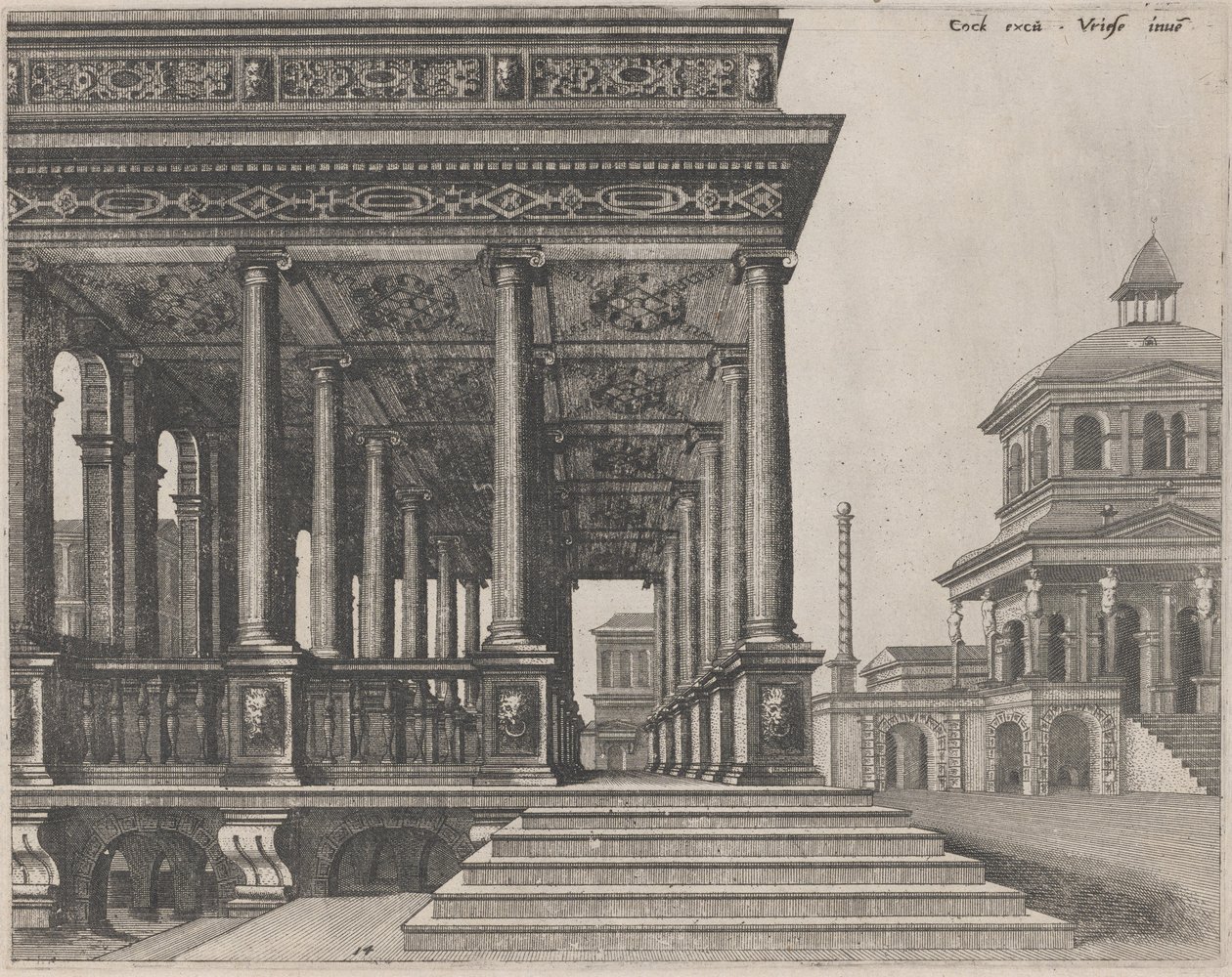 Une salle avec des colonnes ioniques - Lucas van Doetechum and Johannes