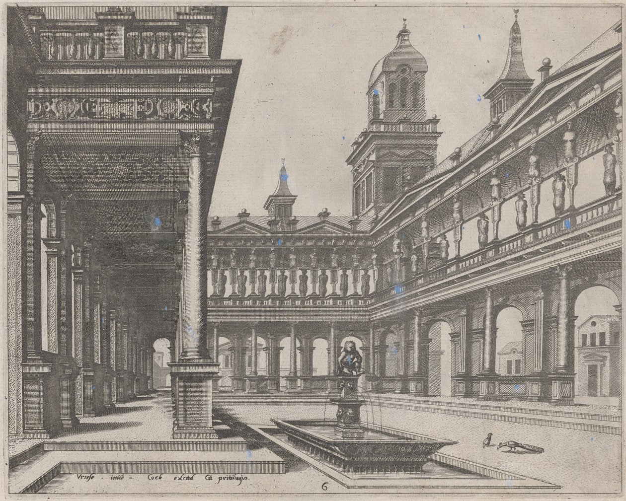 Cour du palais avec fontaine dans un bassin rectangulaire - Lucas van Doetechum and Johannes