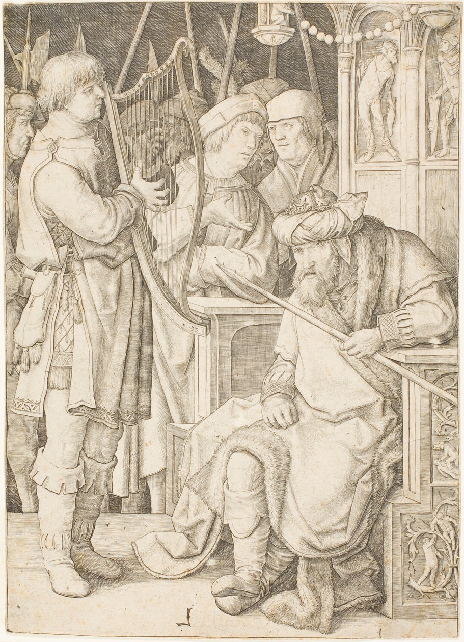 David jouant de la harpe devant Saül - Lucas van Leyden
