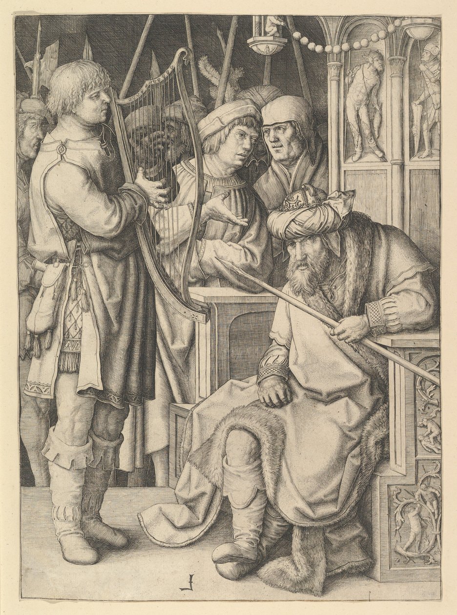 David jouant de la harpe devant Saül - Lucas van Leyden